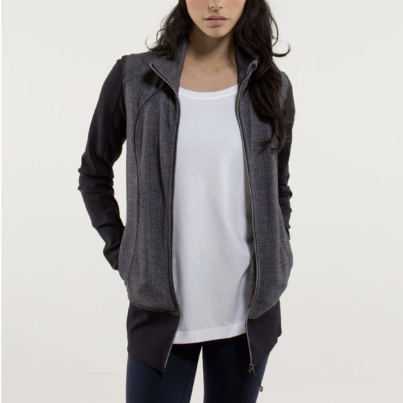 Lululemon Nice Asana Jacket Herringbone Heathered Slate Black Full Zip Luon Sz 6 - Picture 2 of 15